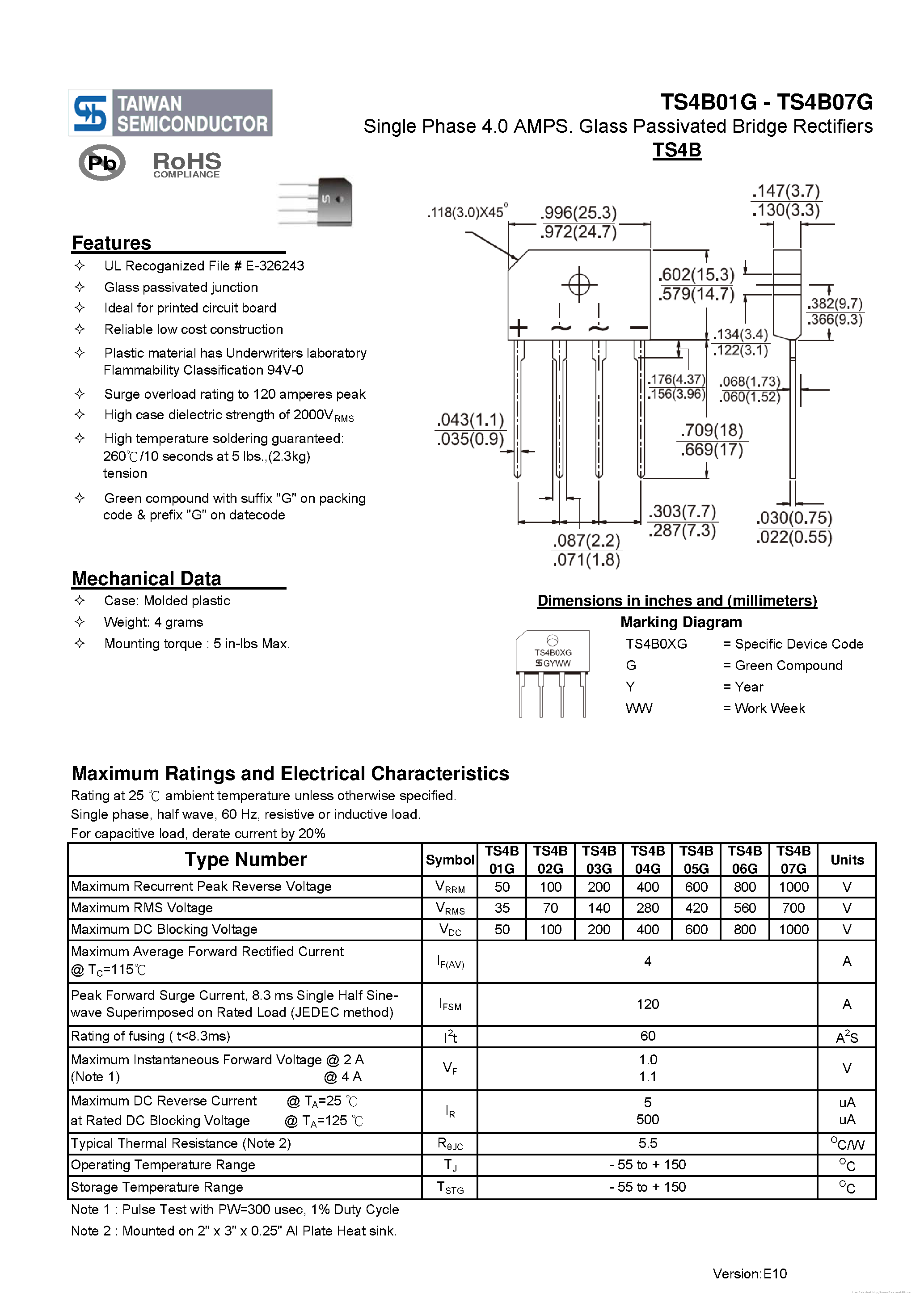 Datasheet TS4B01G page 1 Datasheet TS4B01G - page 1