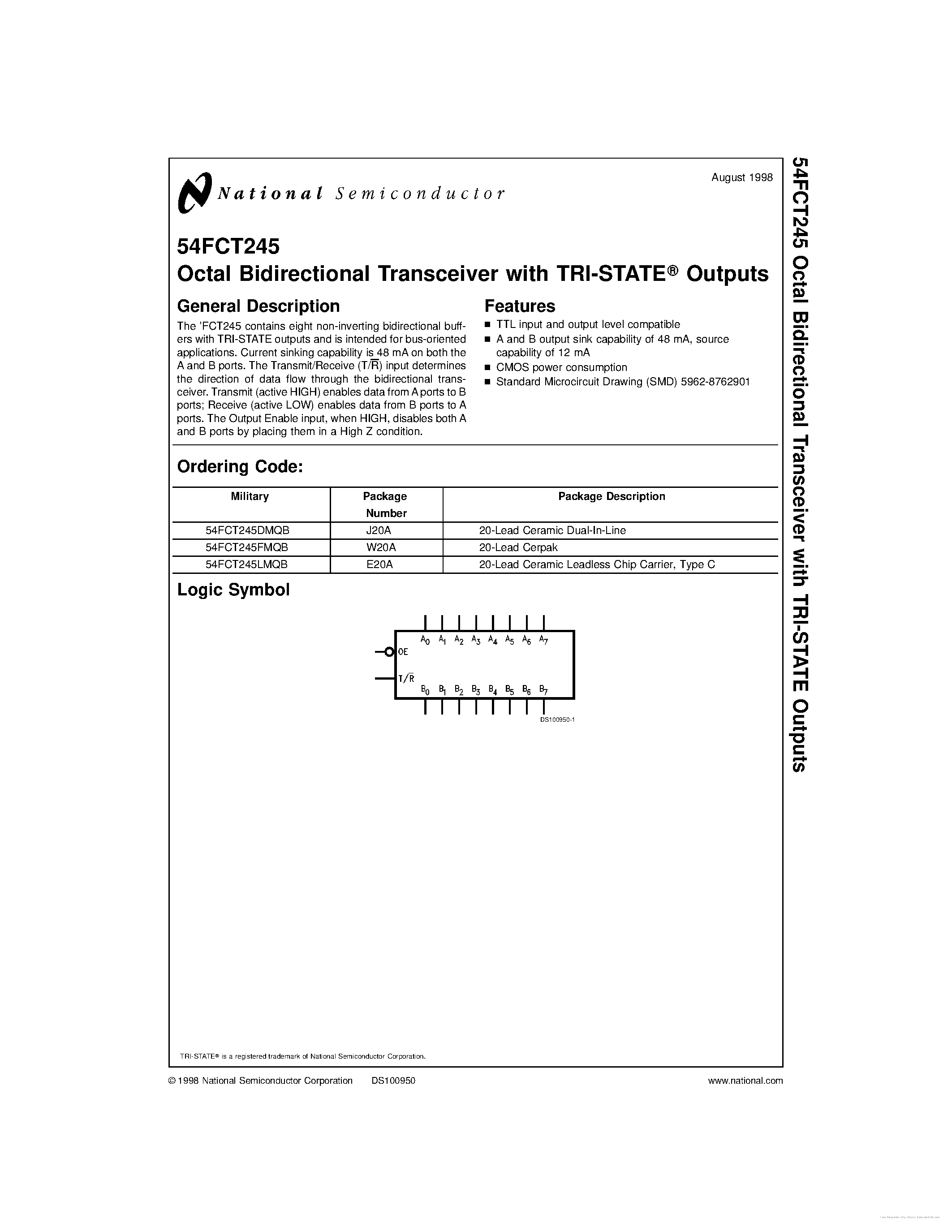 Datasheet 54FCT245 - page 1