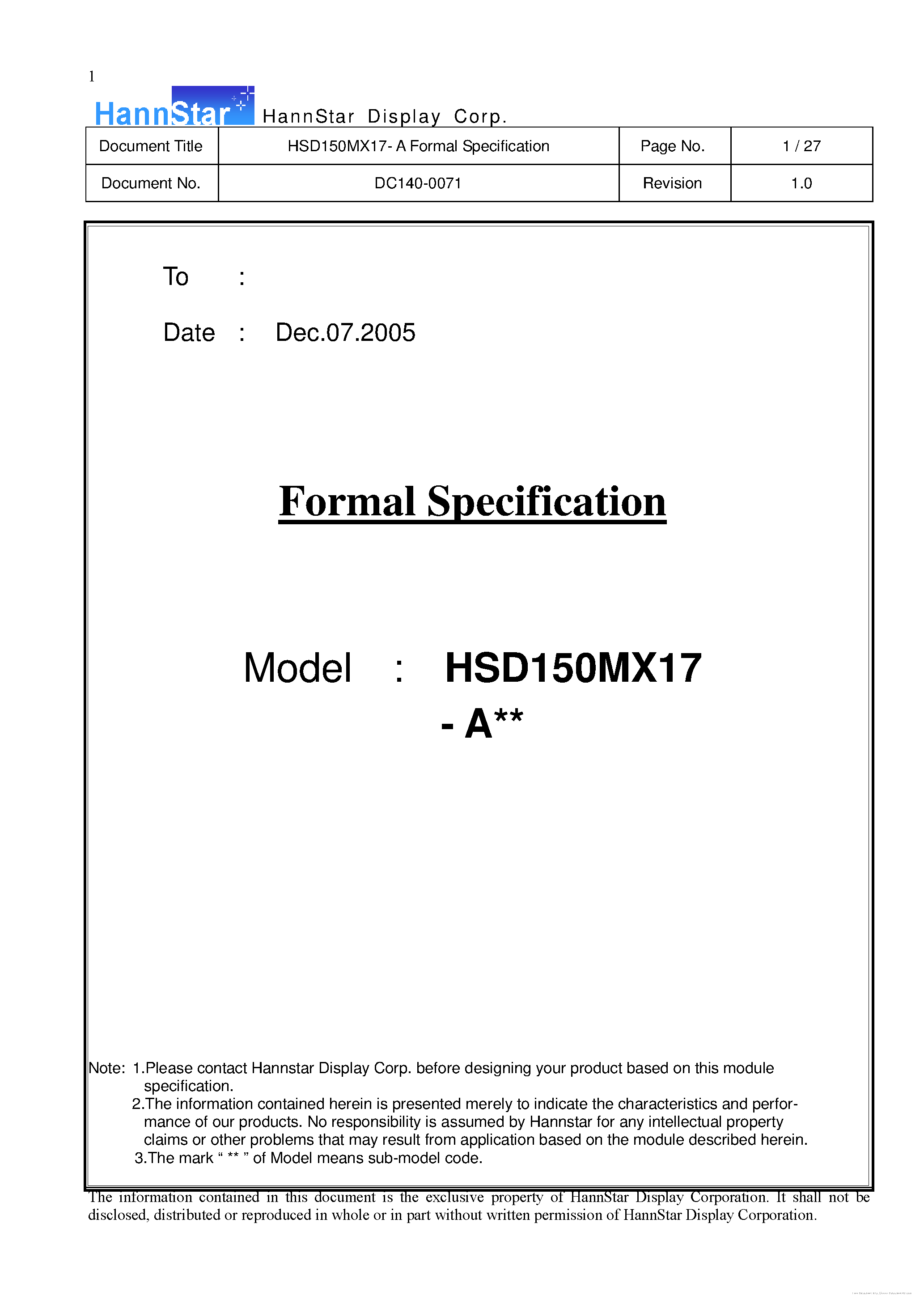 Datasheet HSD150MX17 - page 1