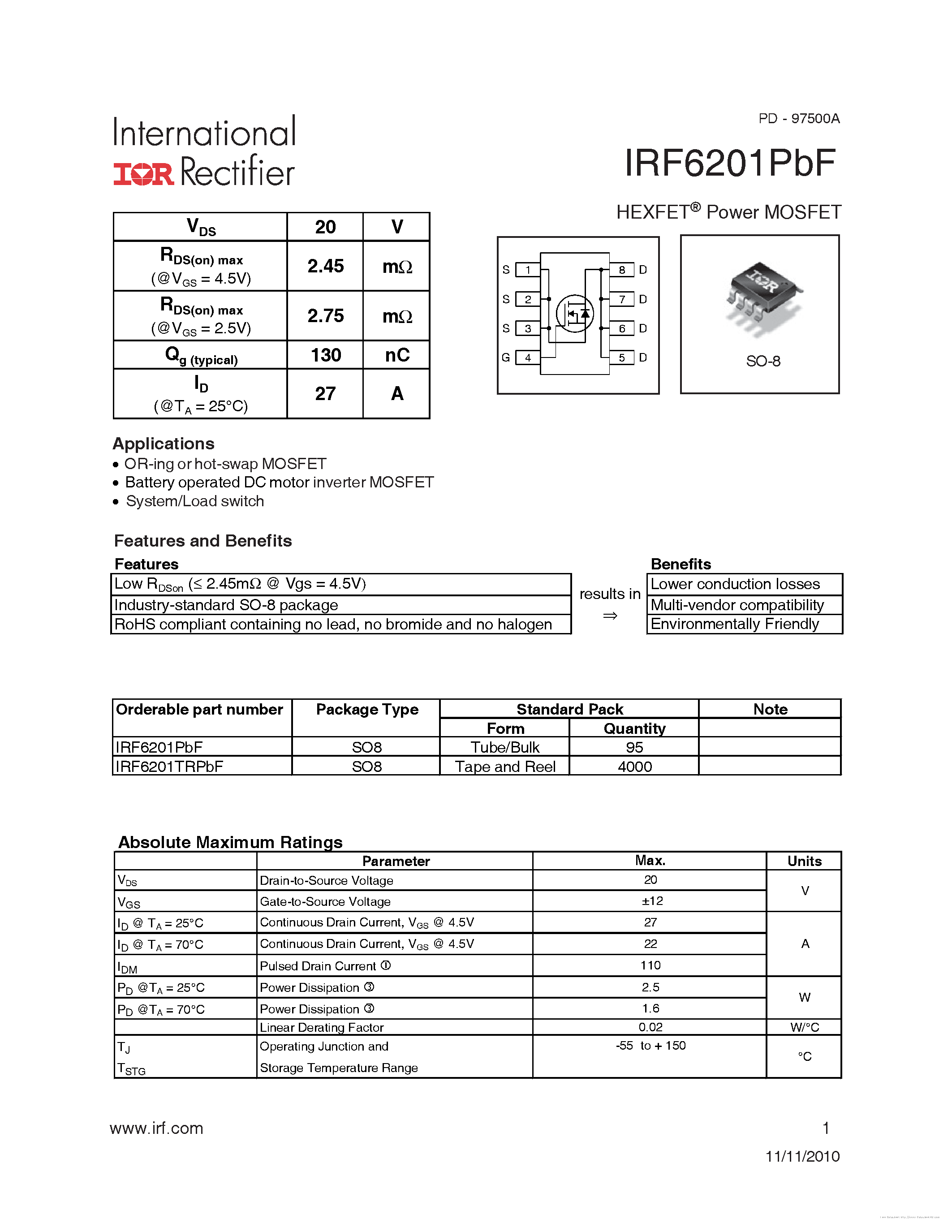 Datasheet IRF6201PBF page 1 Datasheet IRF6201PBF - page 1