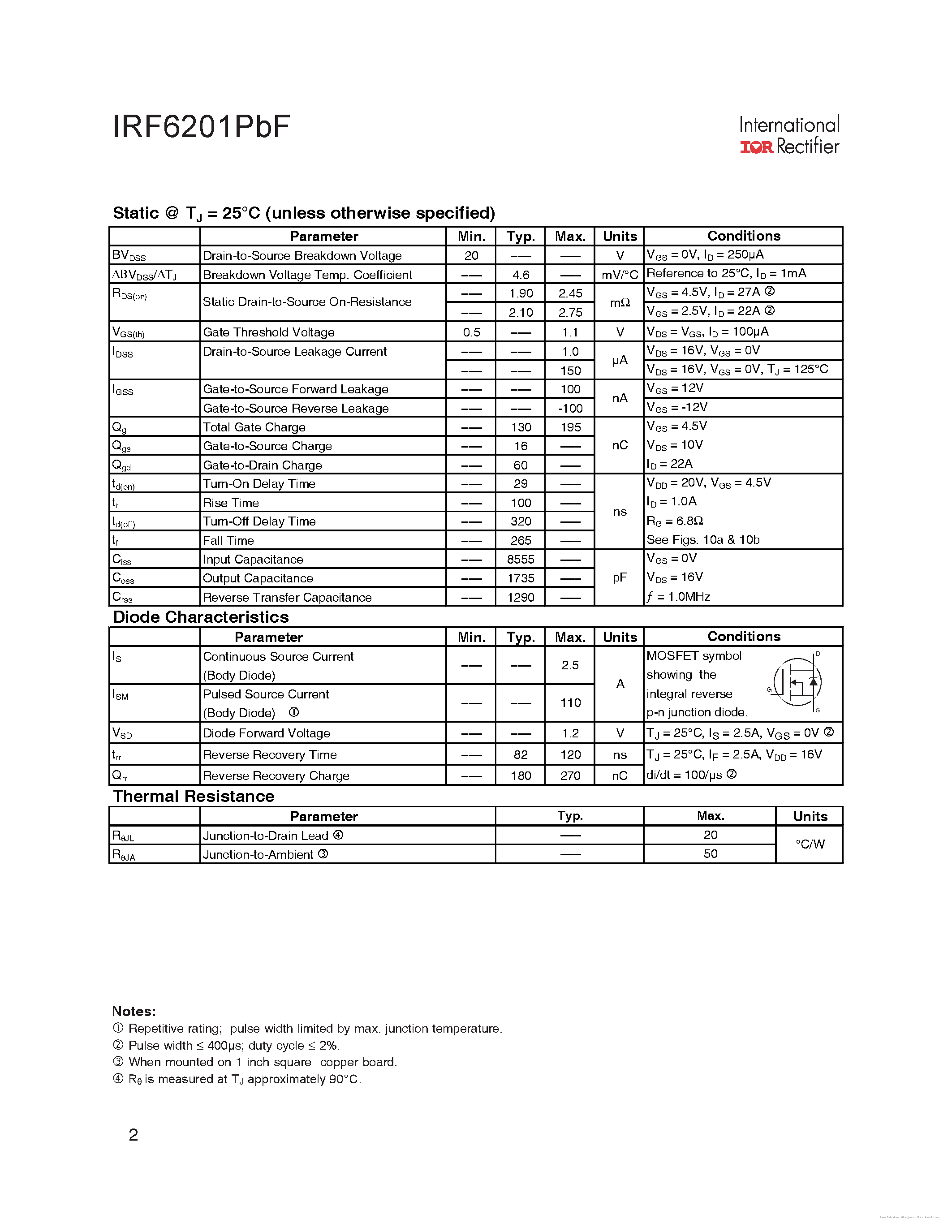 Datasheet IRF6201PBF page 2 Datasheet IRF6201PBF - page 2