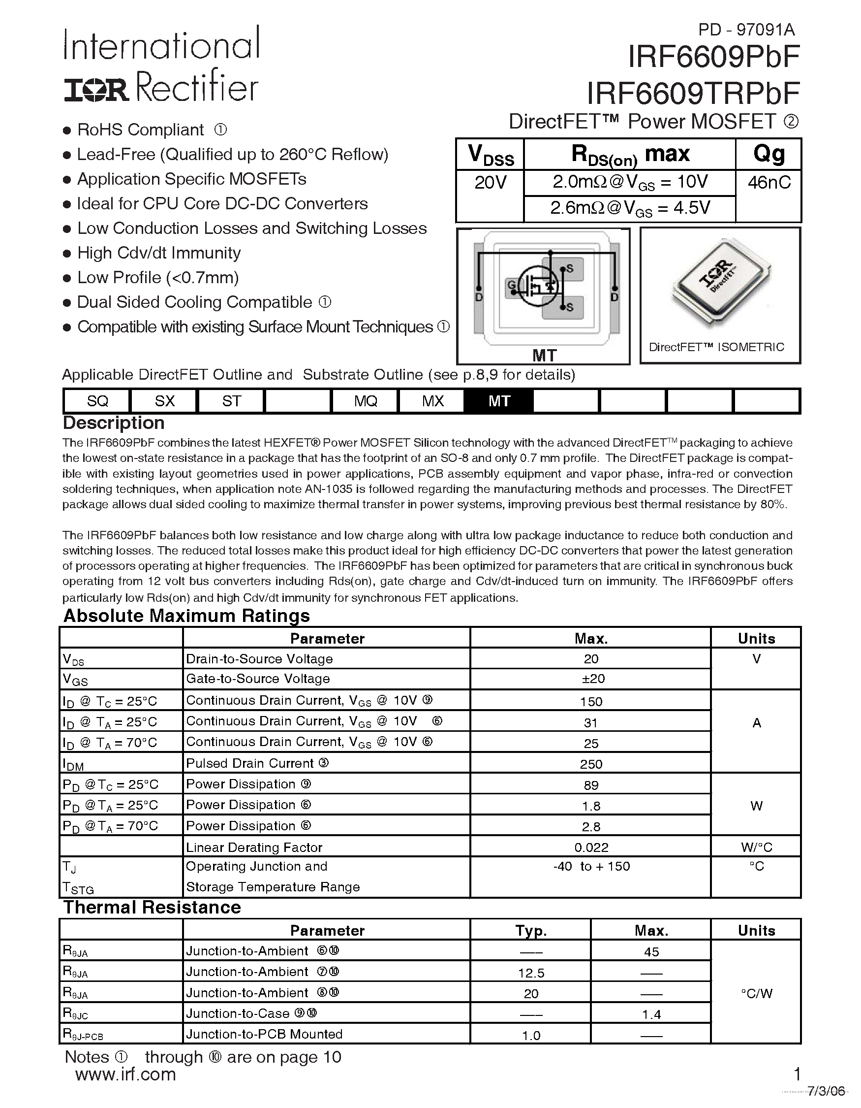Datasheet IRF6609PBF - page 1