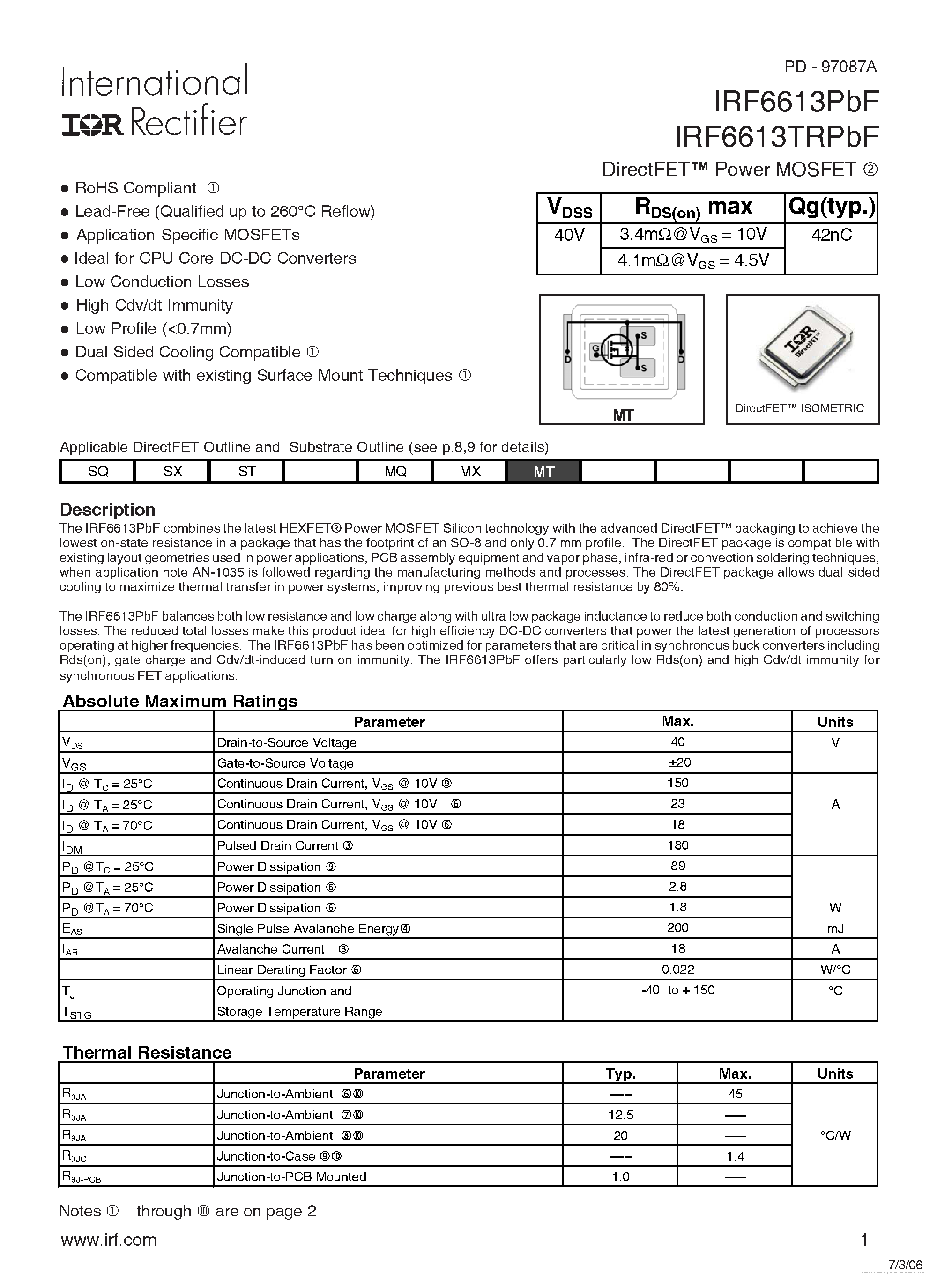 Datasheet IRF6613PBF - page 1