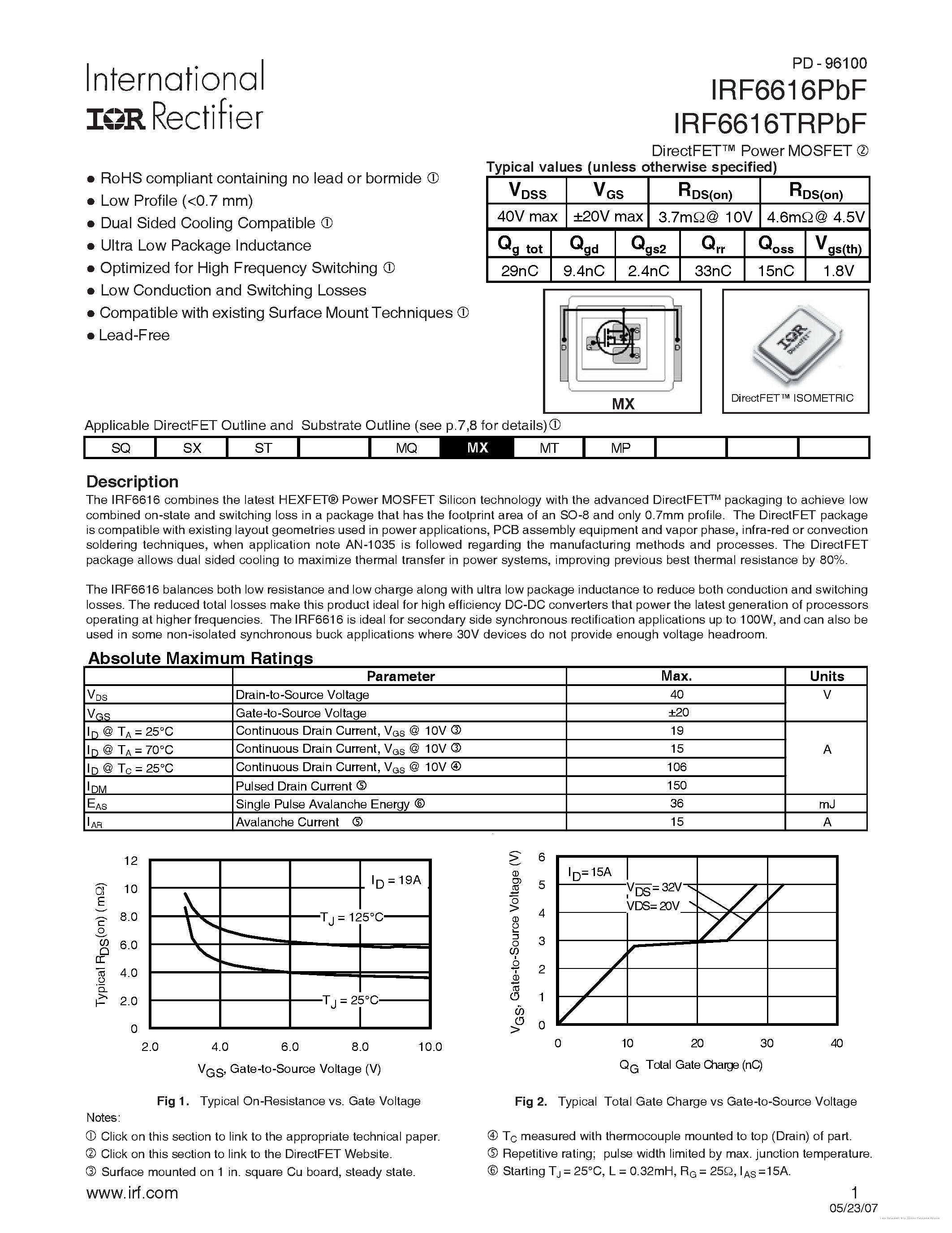 Datasheet IRF6616PBF - page 1