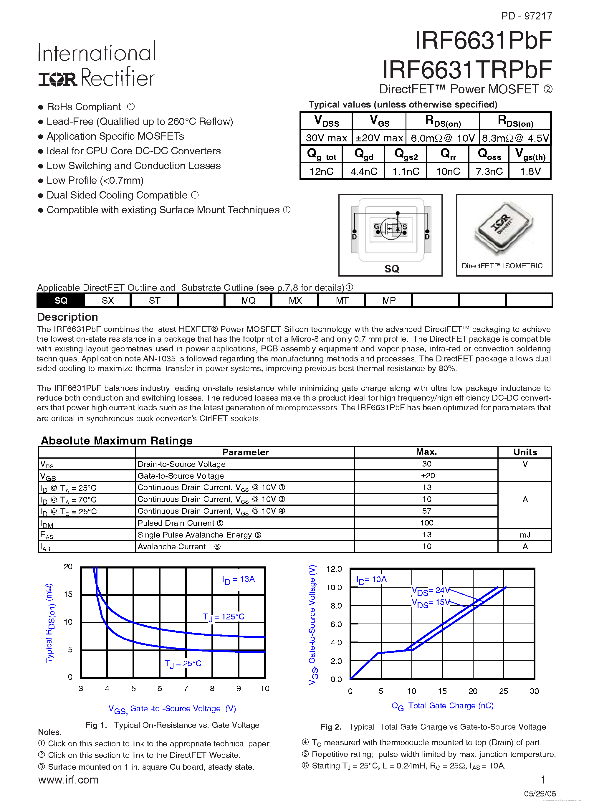 Datasheet IRF6631PBF page 1 Datasheet IRF6631PBF - page 1