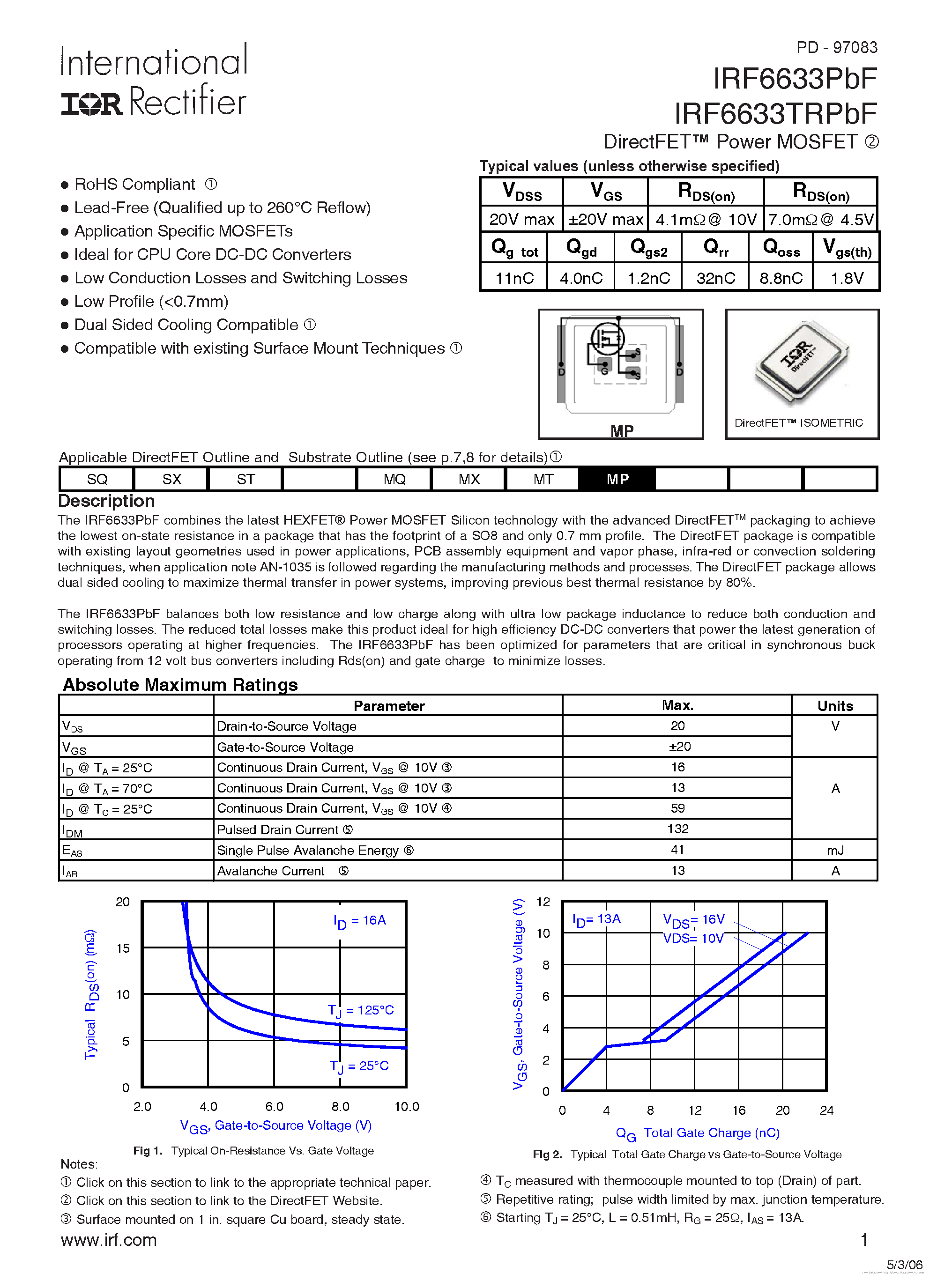 Datasheet IRF6633PBF page 1 Datasheet IRF6633PBF - page 1