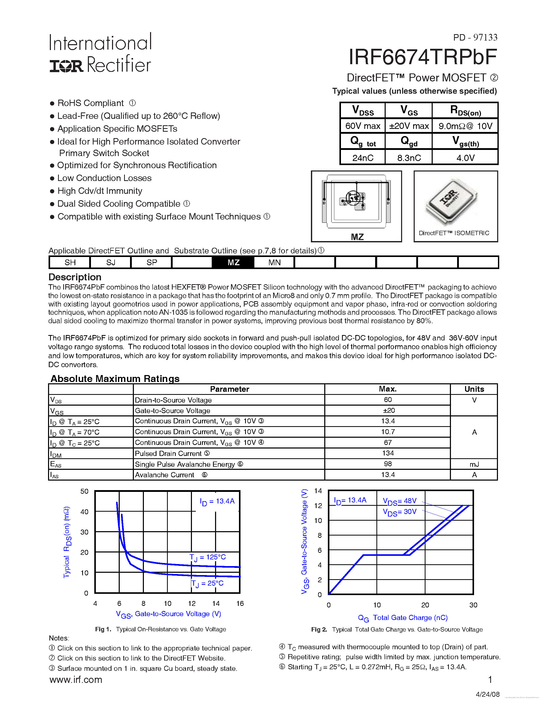 Datasheet IRF6674TRPBF page 1 Datasheet IRF6674TRPBF - page 1