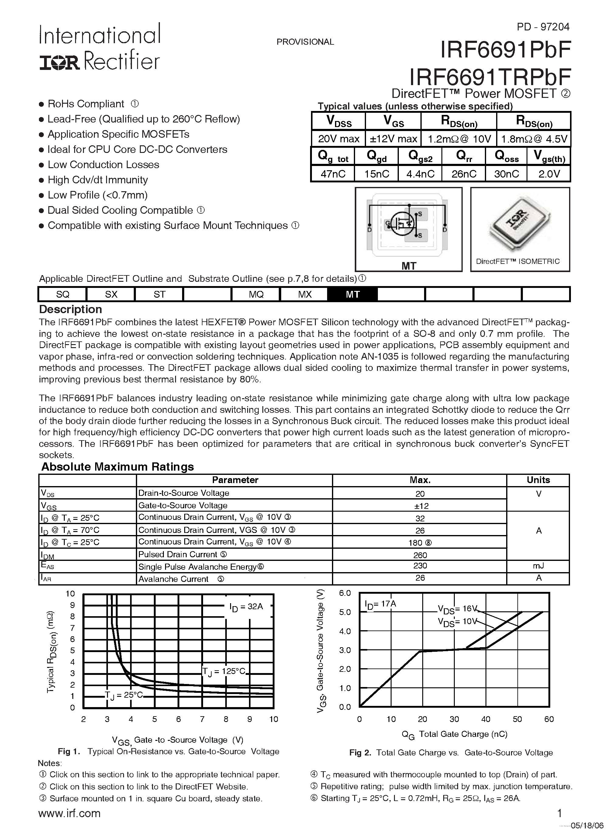 Datasheet IRF6691PBF - page 1