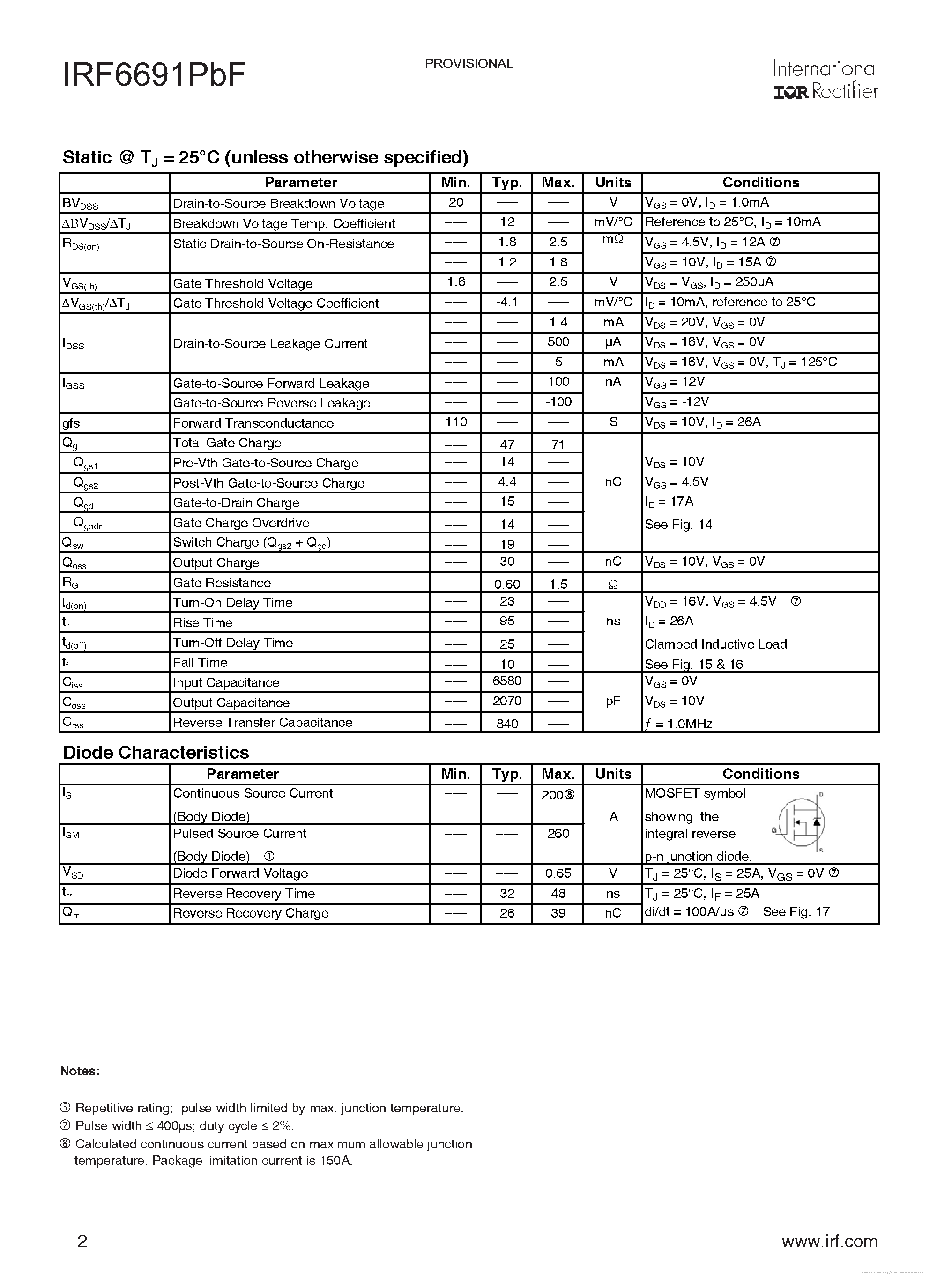 Datasheet IRF6691PBF - page 2