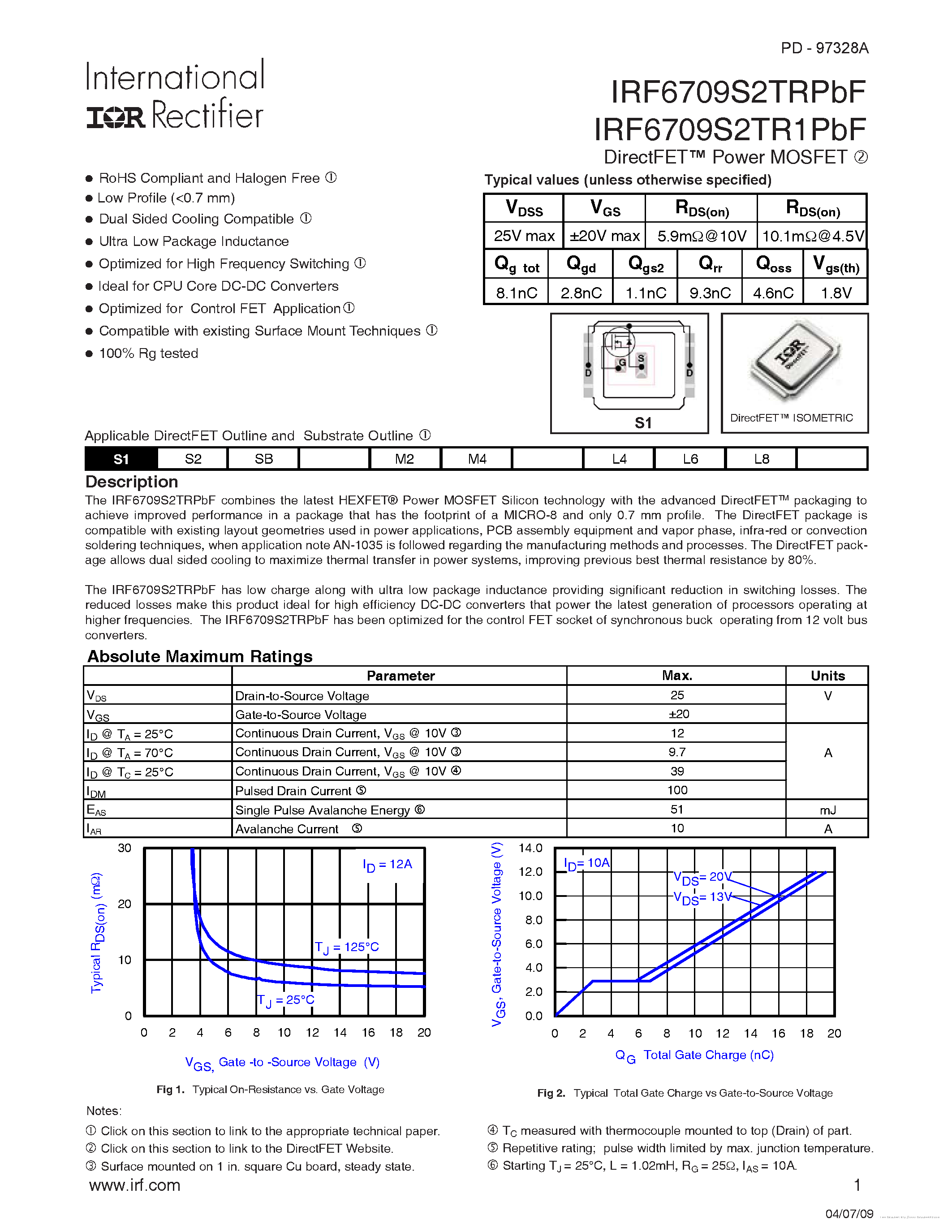 Datasheet IRF6709S2TR1PBF - page 1