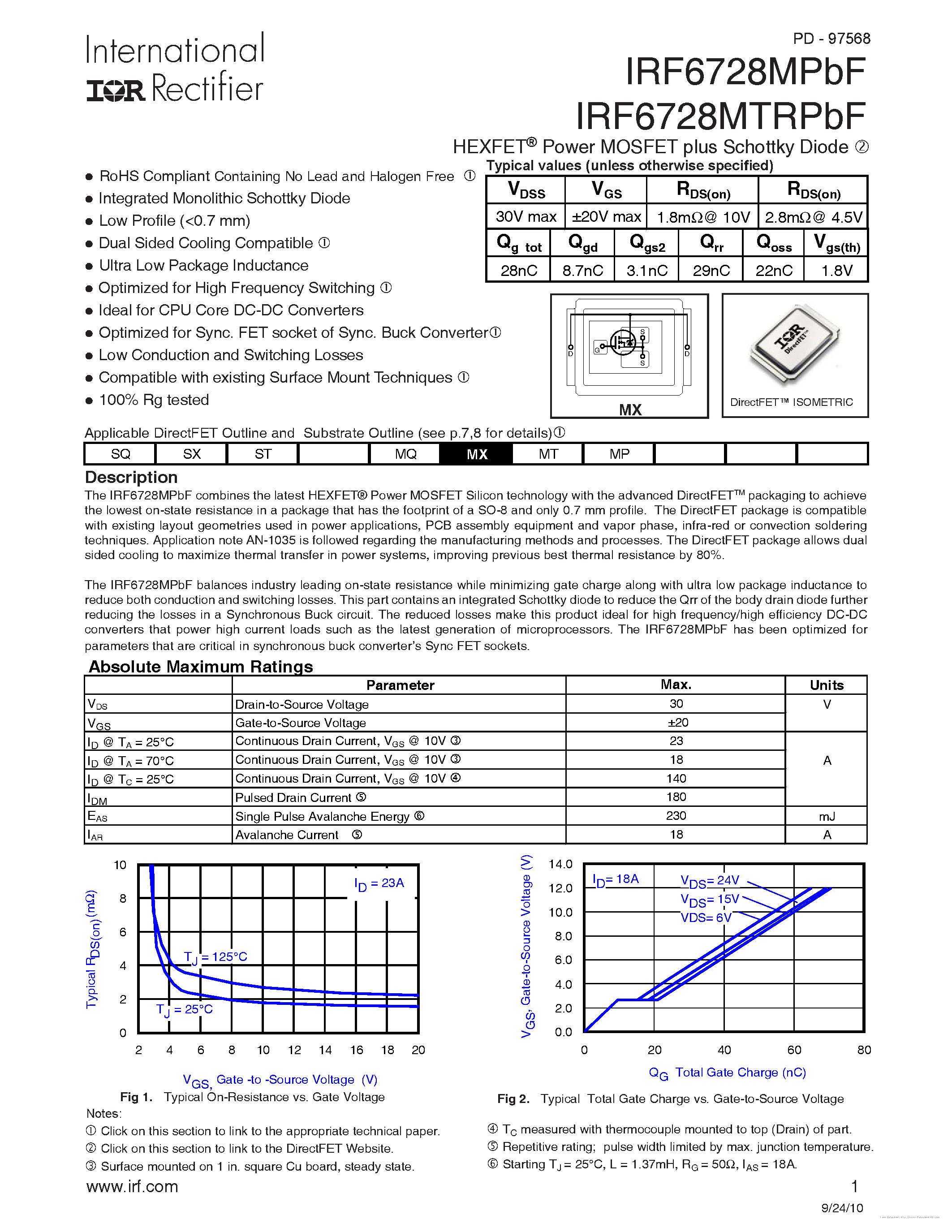 Datasheet IRF6728MPBF page 1 Datasheet IRF6728MPBF - page 1