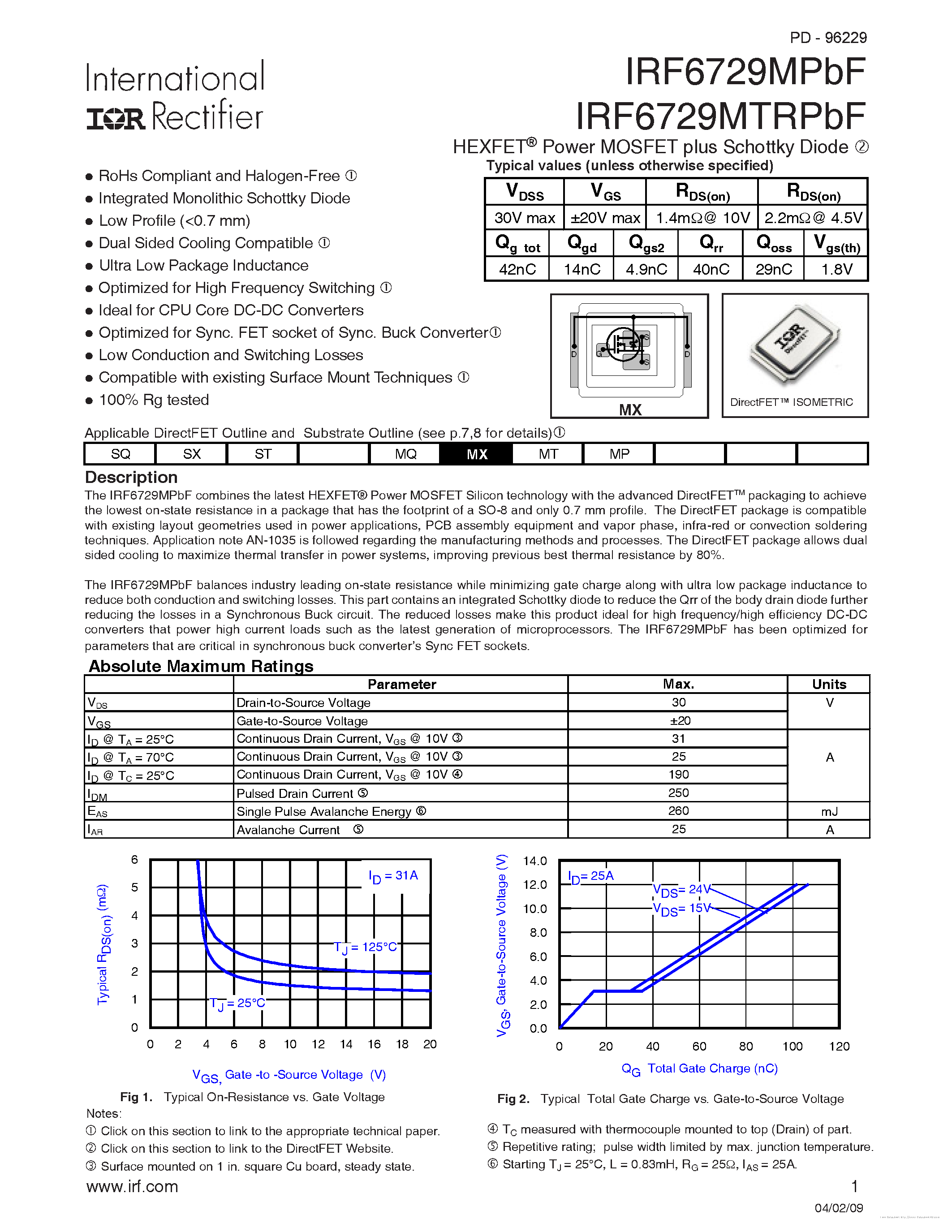Datasheet IRF6729MPBF page 1 Datasheet IRF6729MPBF - page 1