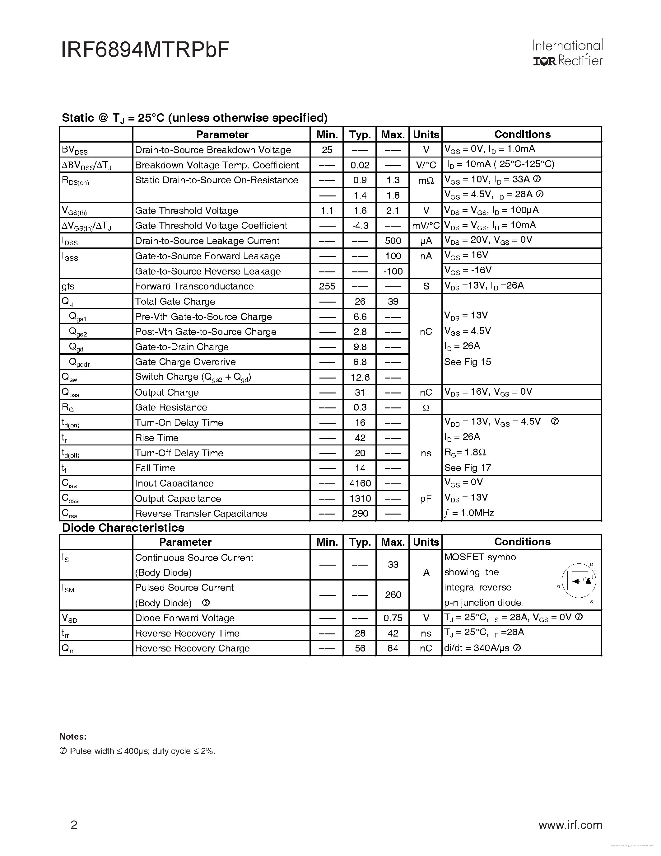 Datasheet IRF6894MPBF - page 2