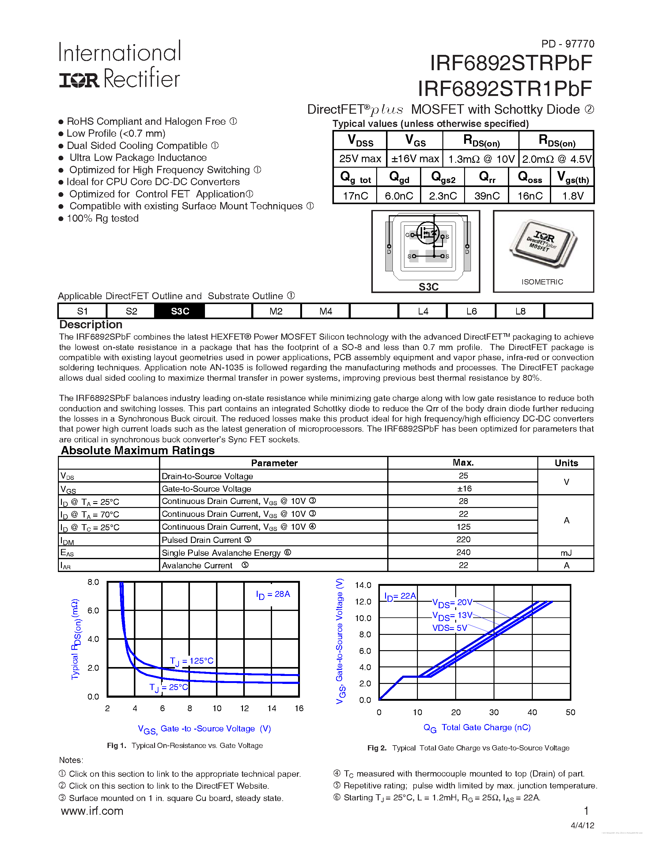 Datasheet IRF6892STR1PBF page 1 Datasheet IRF6892STR1PBF - page 1