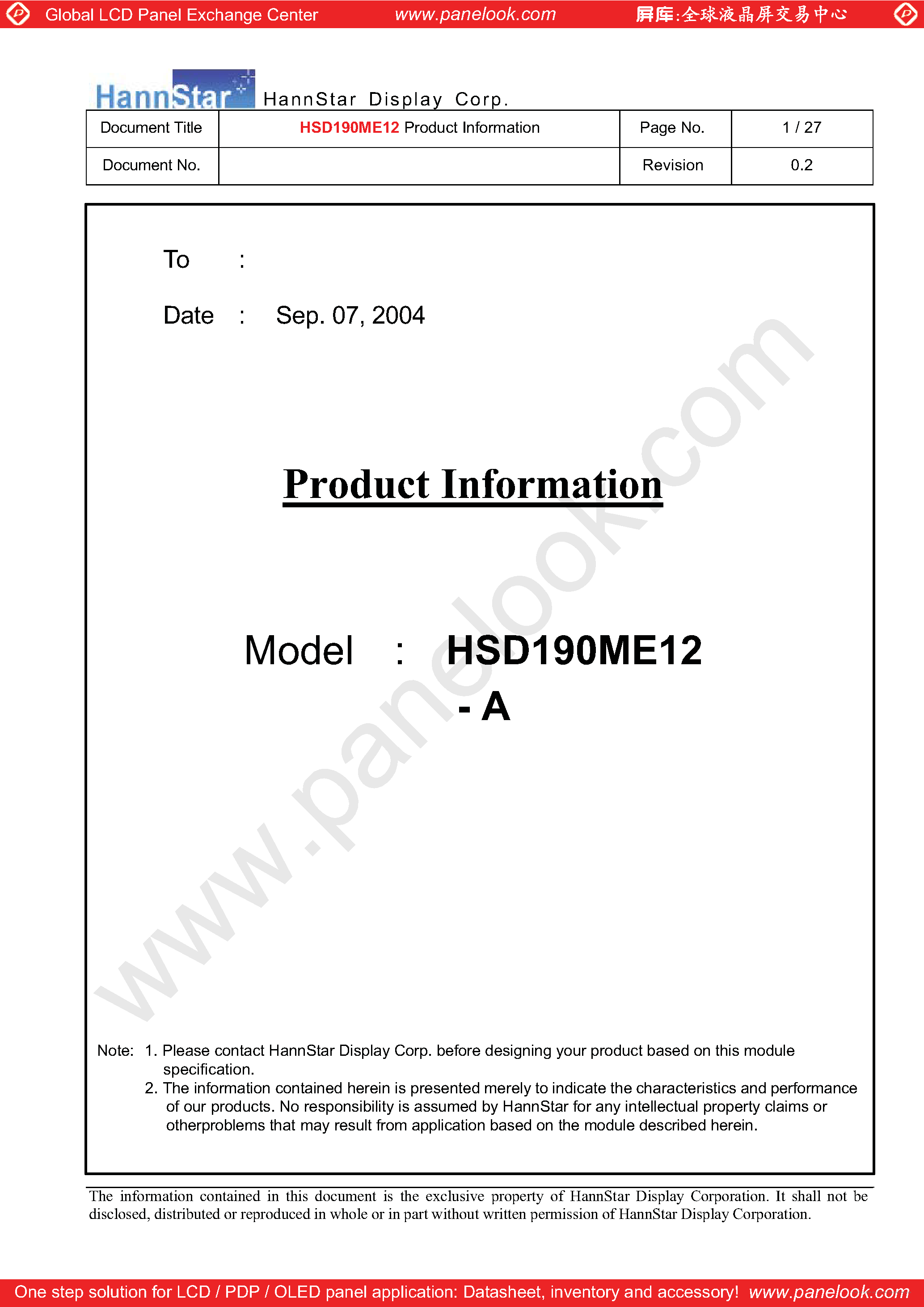 Datasheet HSD190ME12-A - page 1