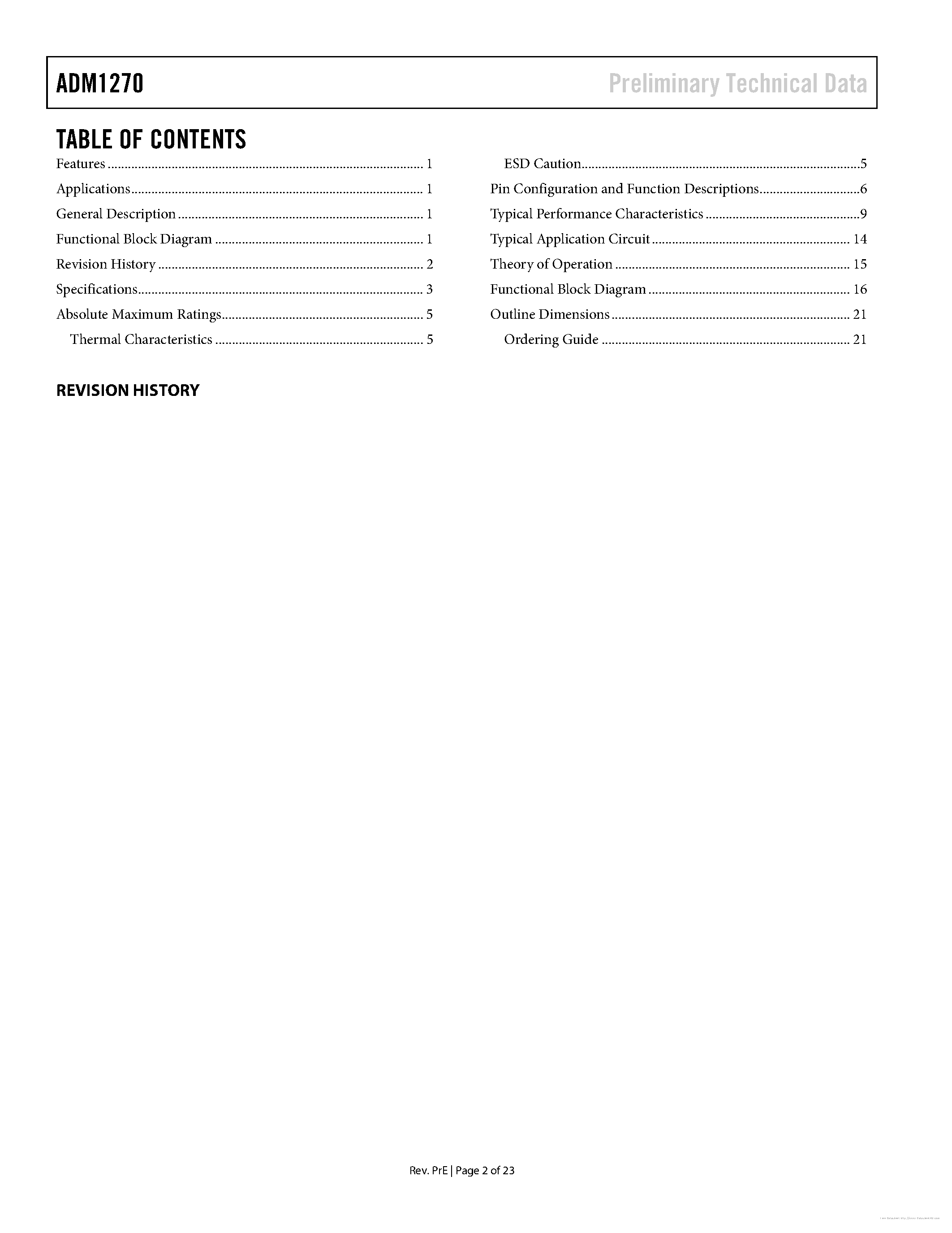 Datasheet ADM1270 page 2 Datasheet ADM1270 - page 2