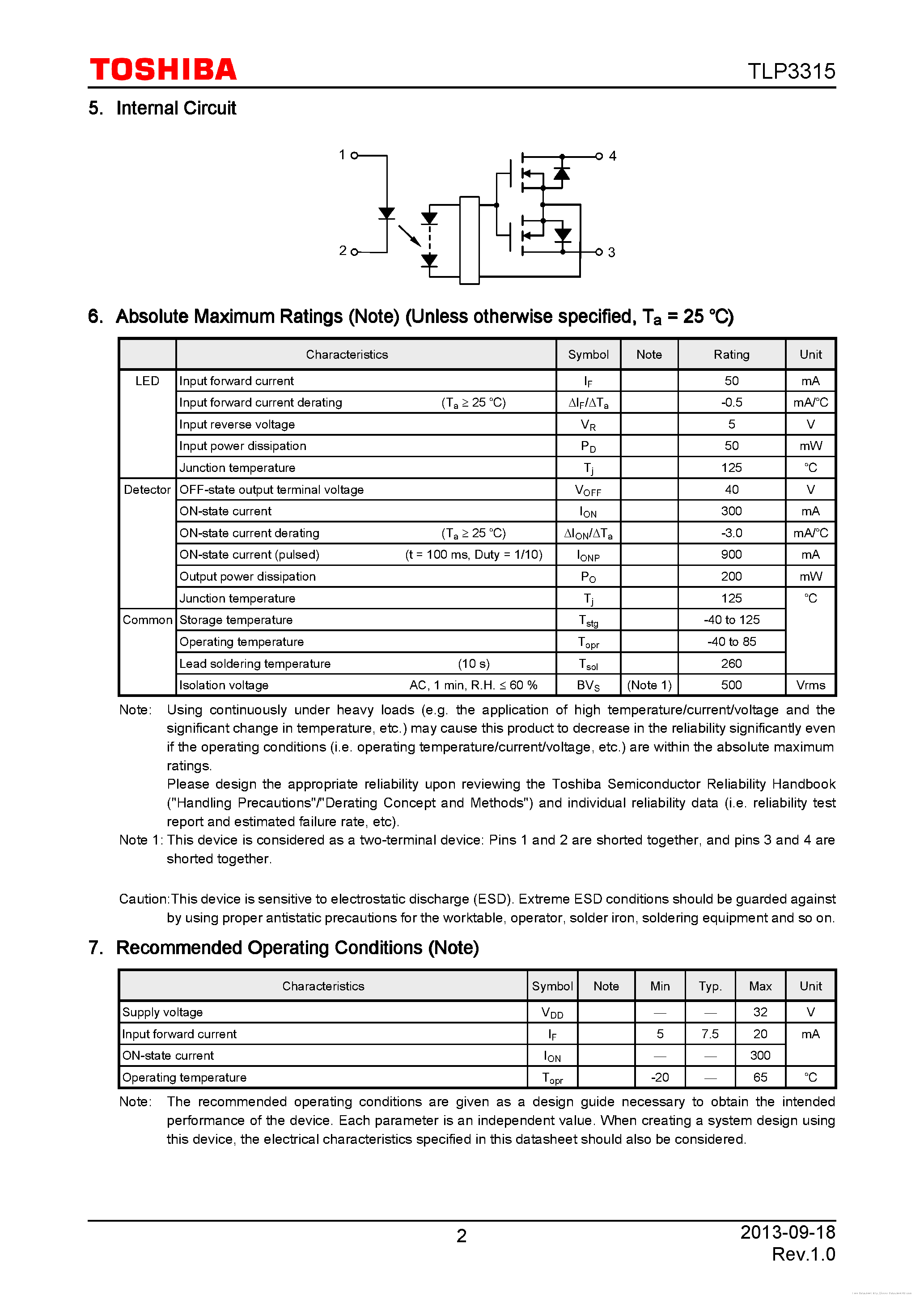 Даташит на микросхему TLP3315 страница 2 Даташит TLP3315 - страница 2