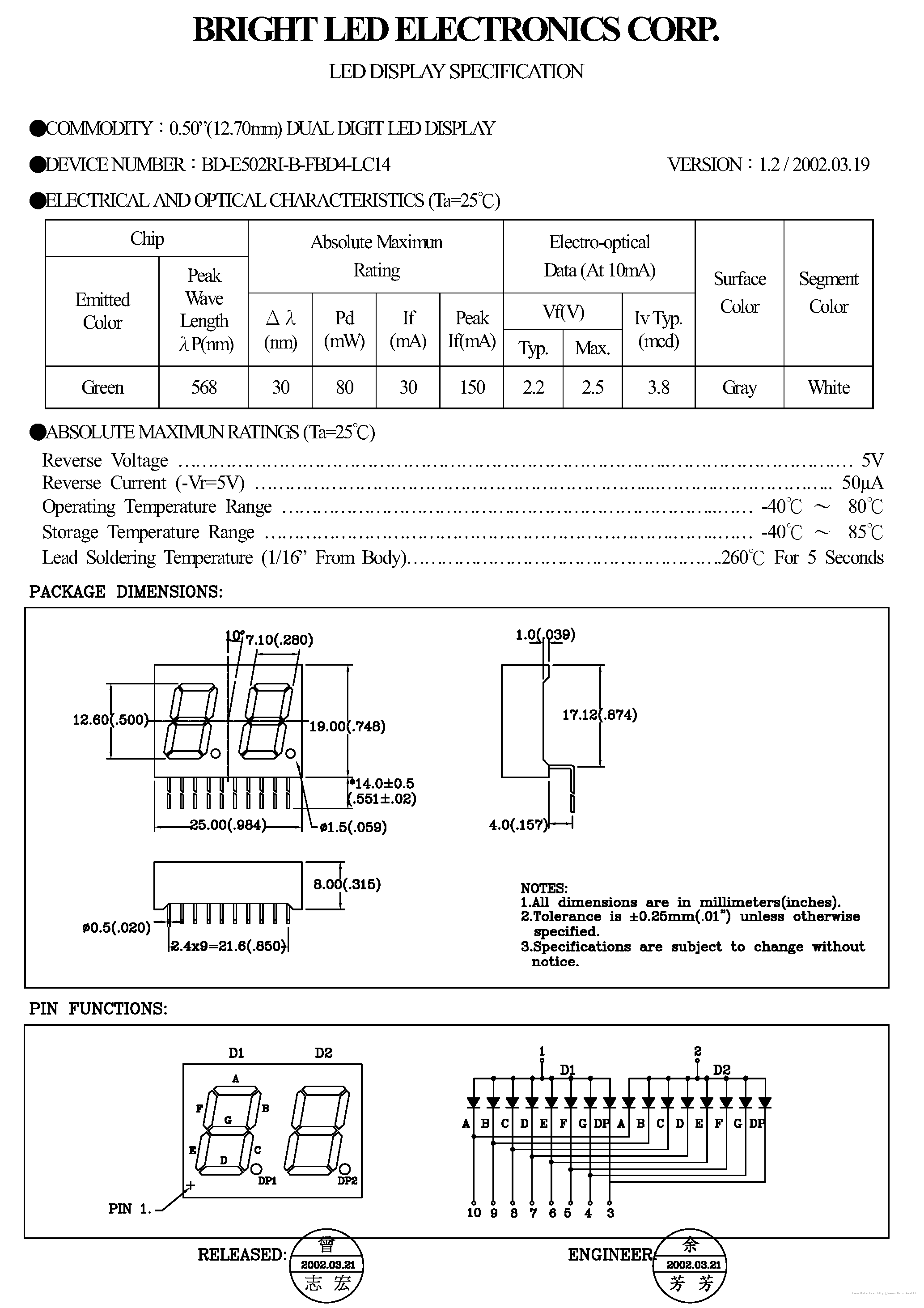 Datasheet BD-E502RI-B-FBD4-LC14 page 1 Datasheet BD-E502RI-B-FBD4-LC14 - page 1