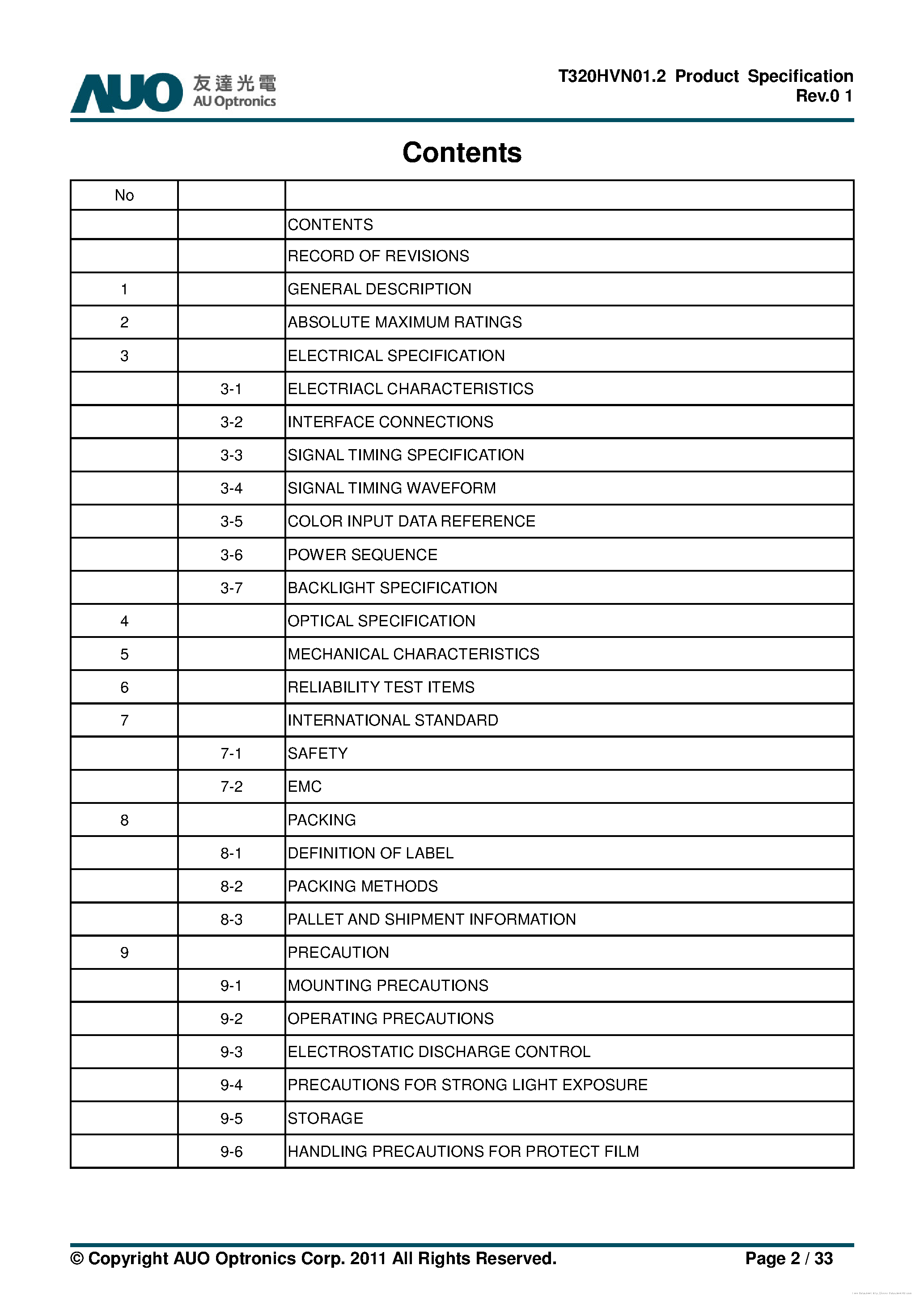 Datasheet T320HVN01.2 - page 2