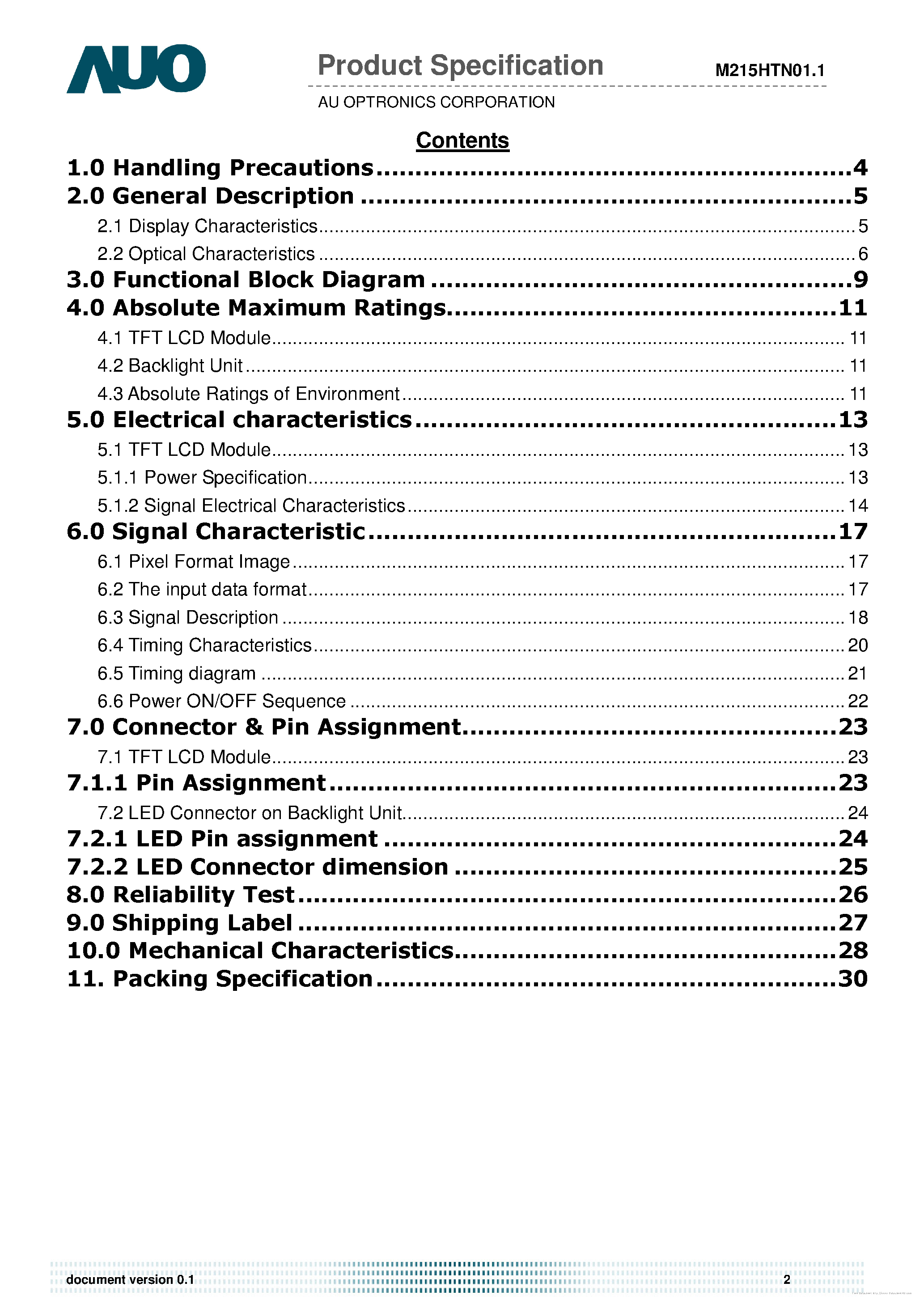 Datasheet M215HTN01.1 - page 2