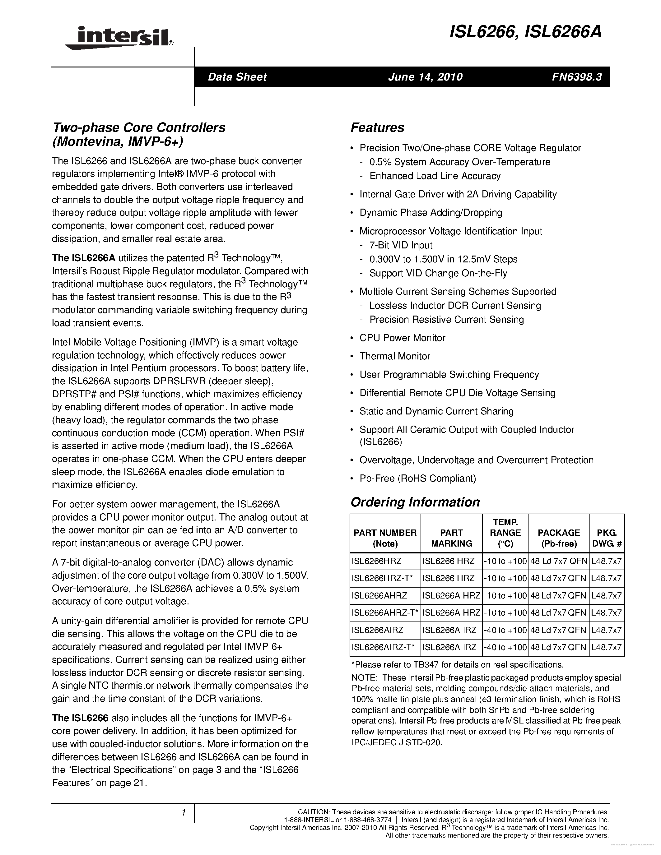 Datasheet ISL6266 page 1 Datasheet ISL6266 - page 1