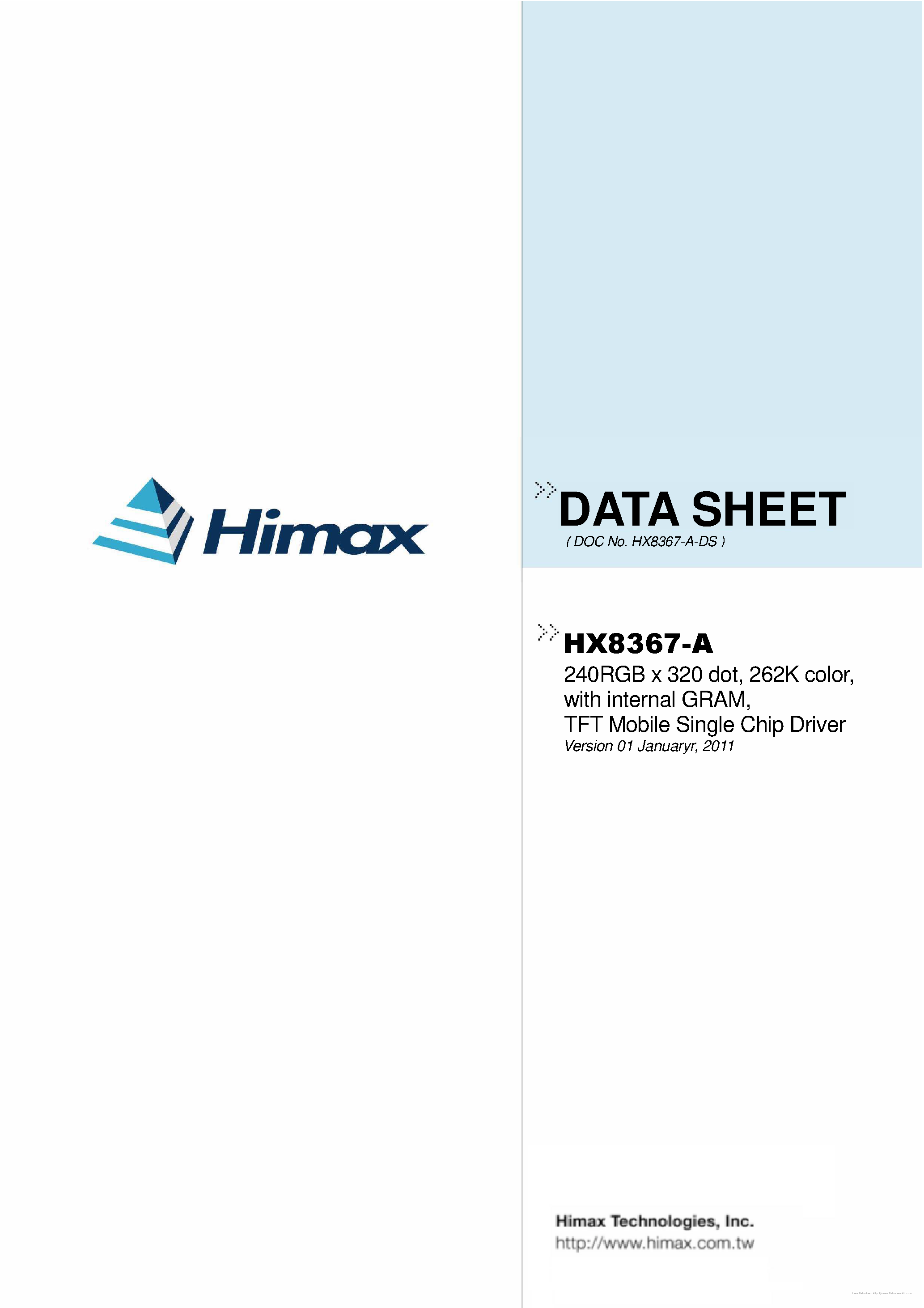 Datasheet HX8367-A page 1 Datasheet HX8367-A - page 1