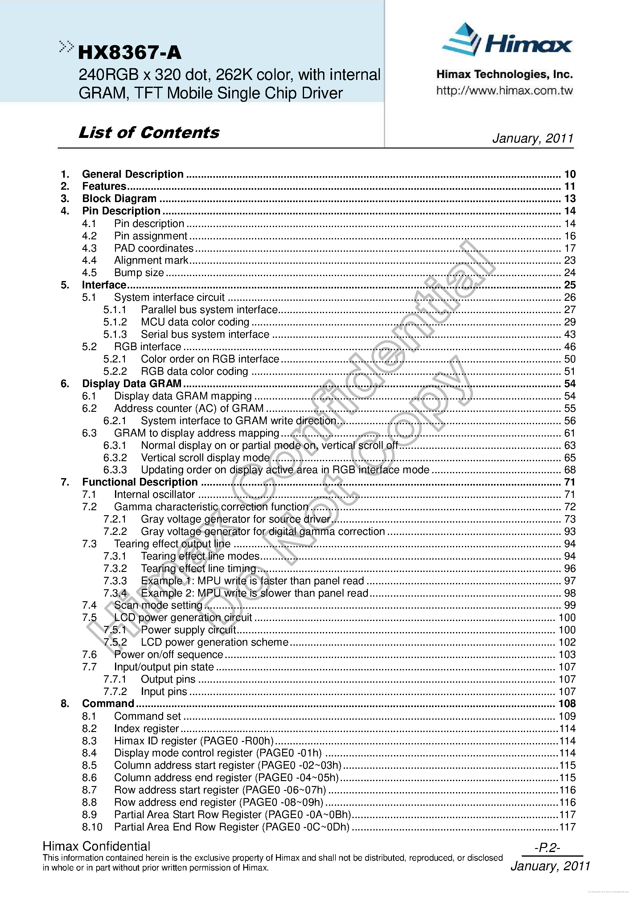 Datasheet HX8367-A page 2 Datasheet HX8367-A - page 2
