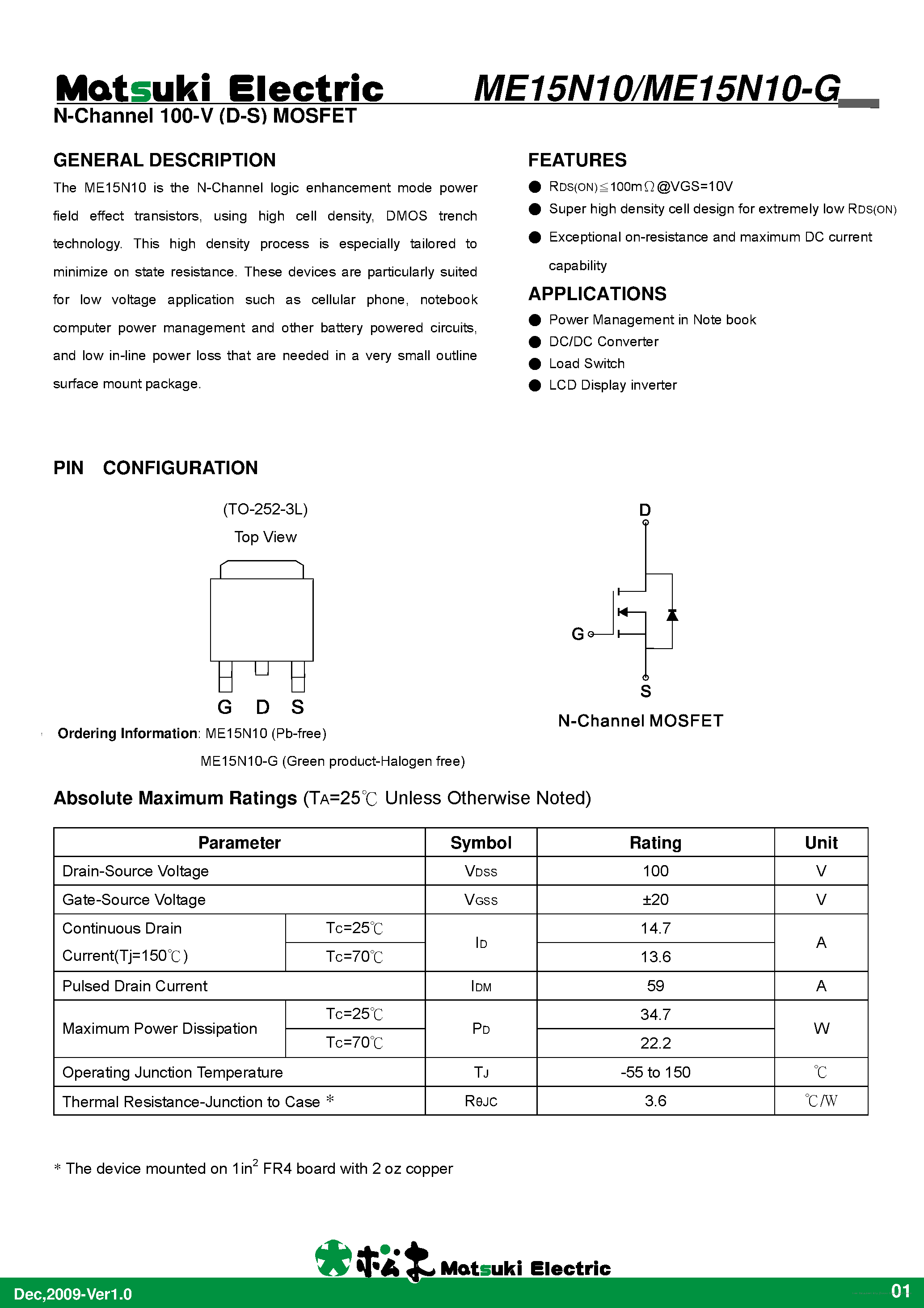 Datasheet ME15N10 page 1 Datasheet ME15N10 - page 1
