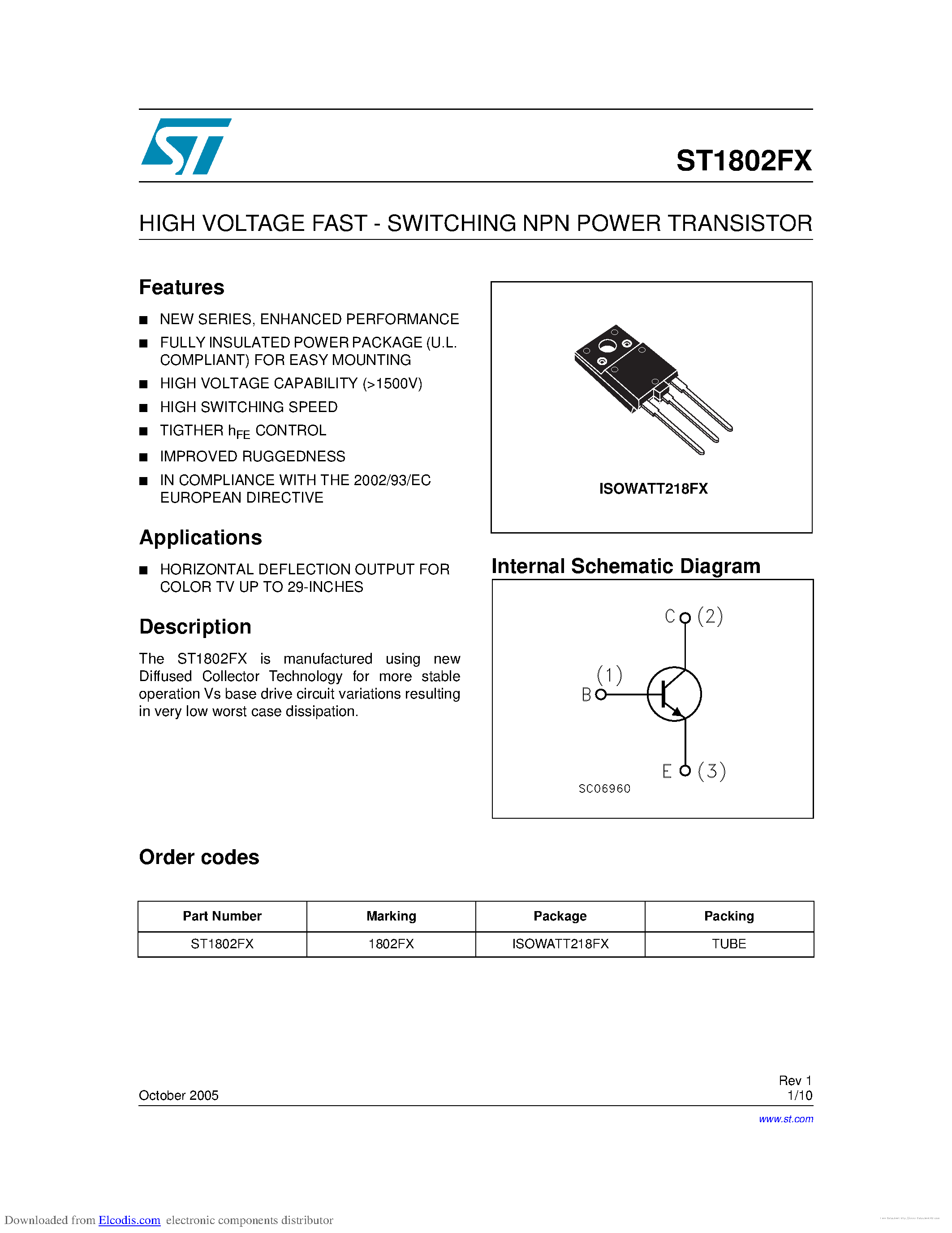 Даташит на микросхему ST1802FX страница 1 Даташит ST1802FX - страница 1