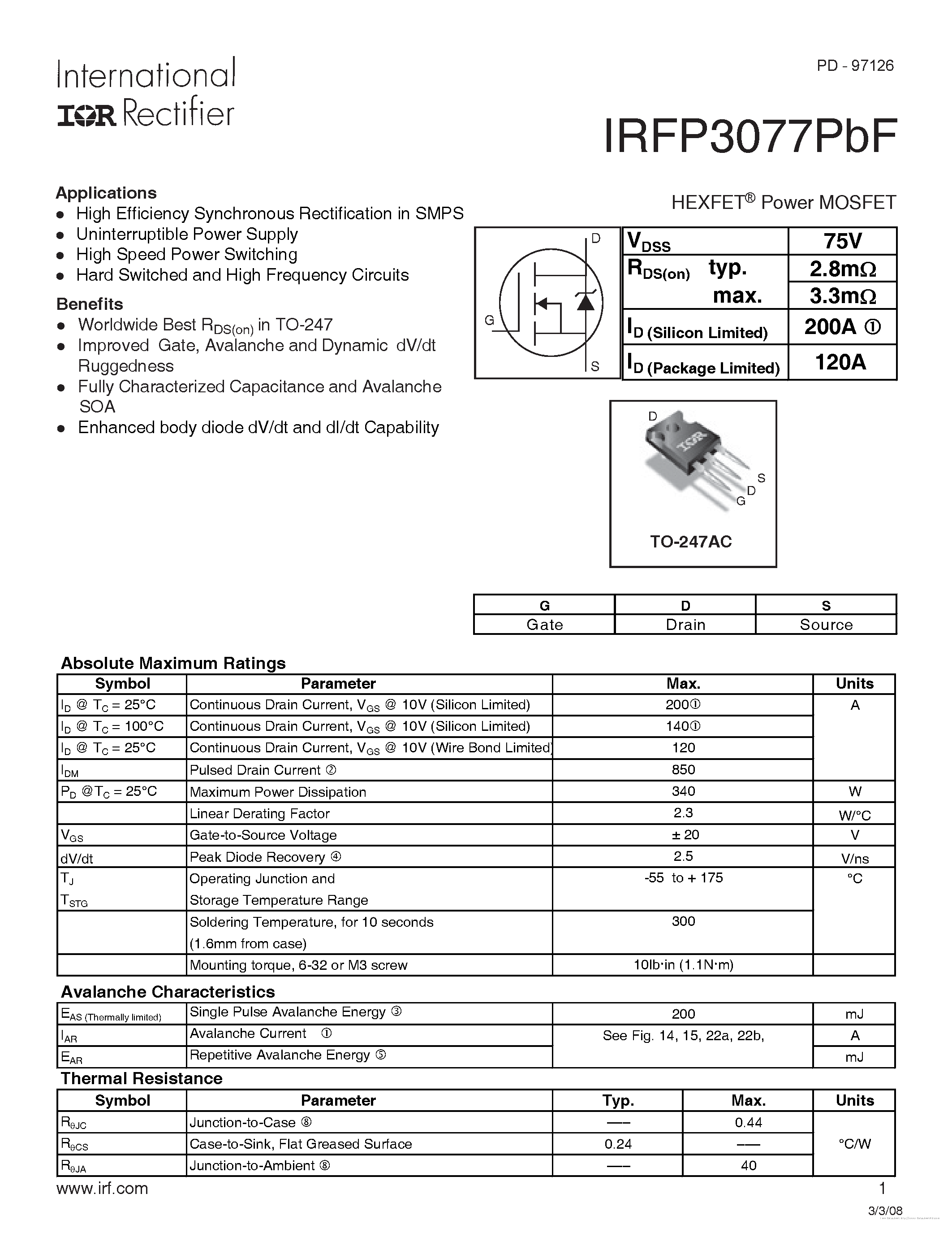 Даташит IRFP3077PBF - страница 1