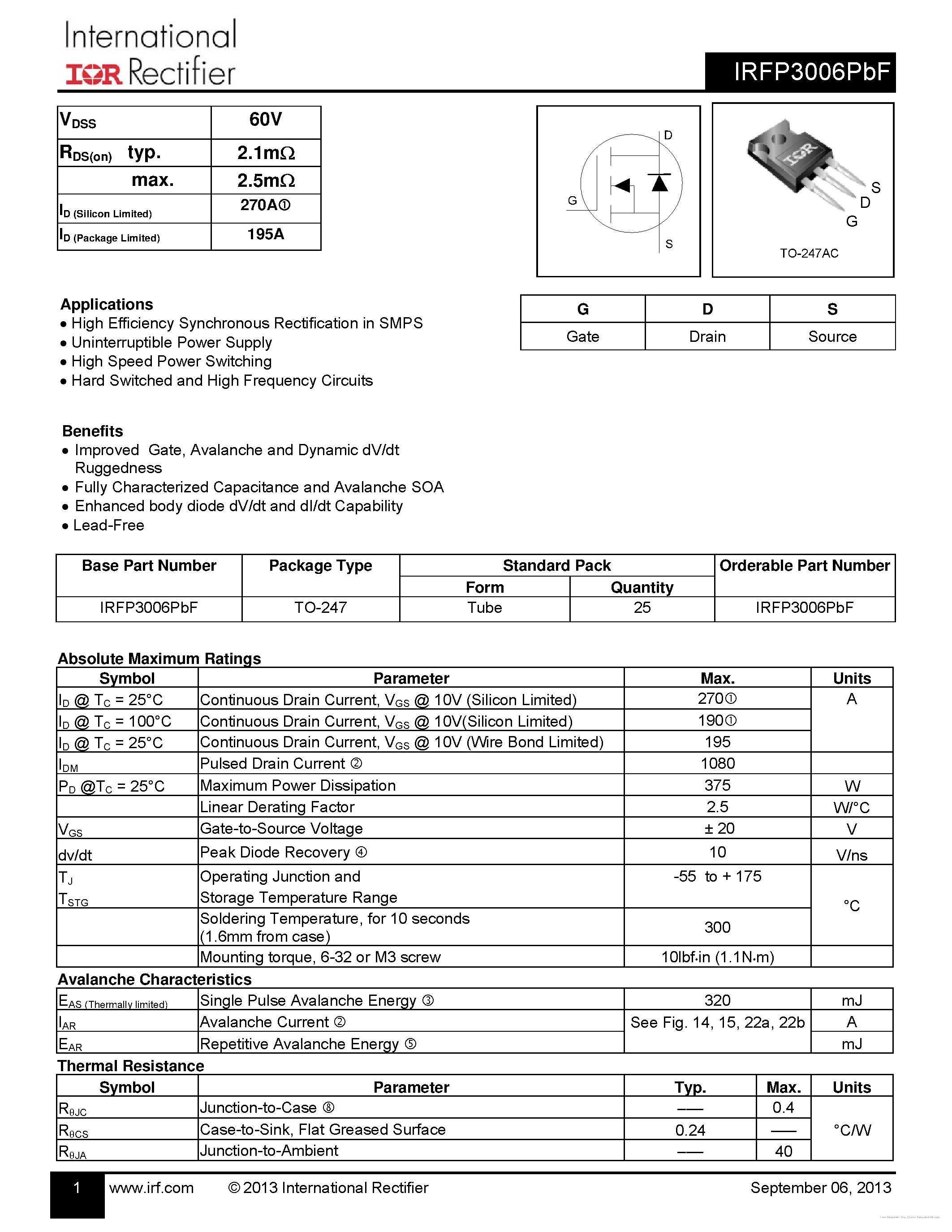 Даташит IRFP3006PBF - страница 1