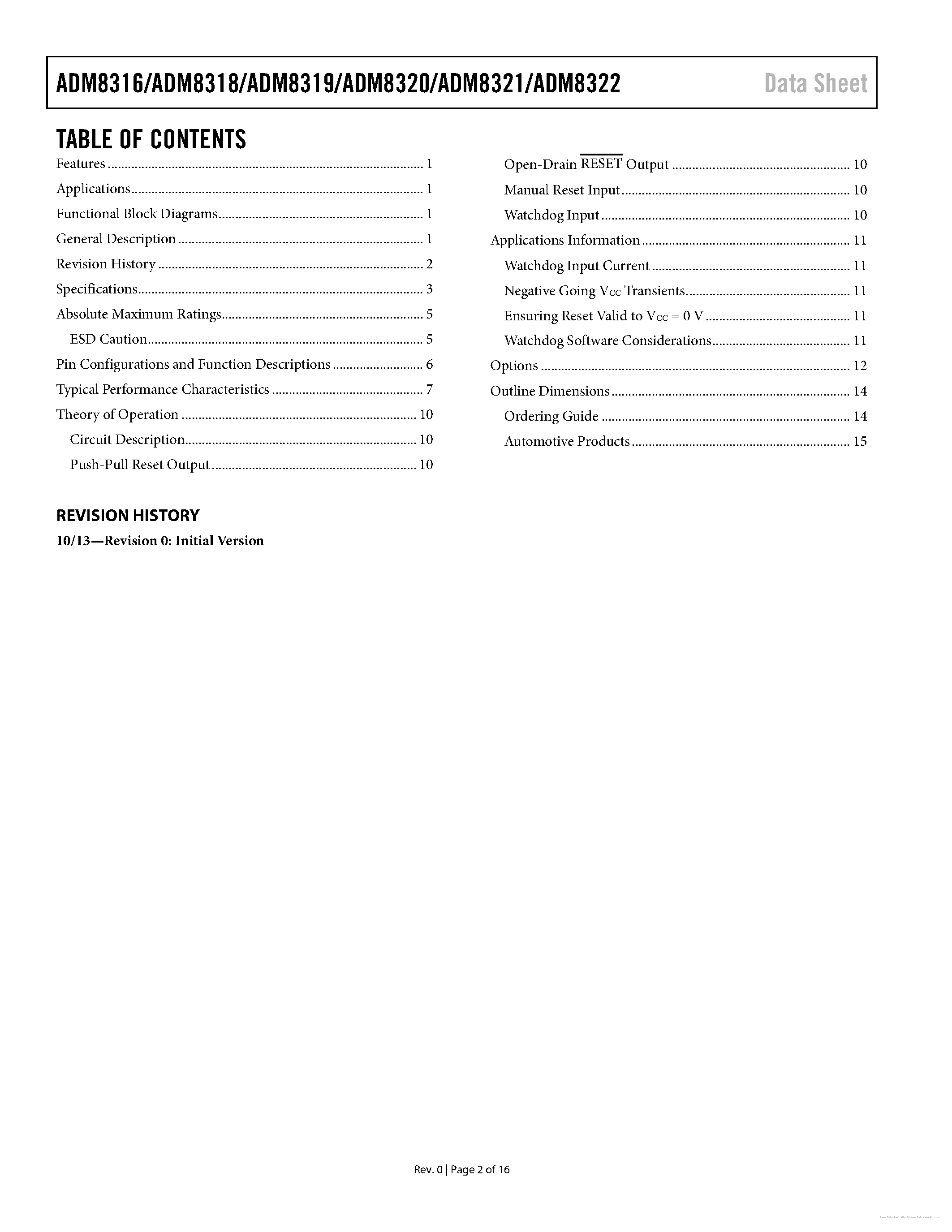 Datasheet ADM8316 - page 2